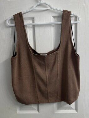 H&M Brown Ribbed Crop Tank 3XL Scoop Neck Sleeveless Stretch Top NWT